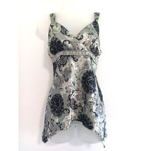 Y2K Babydoll‎ Top Medium Gray Romantic Floral Satin Boho Fairy Grunge Whimsigoth